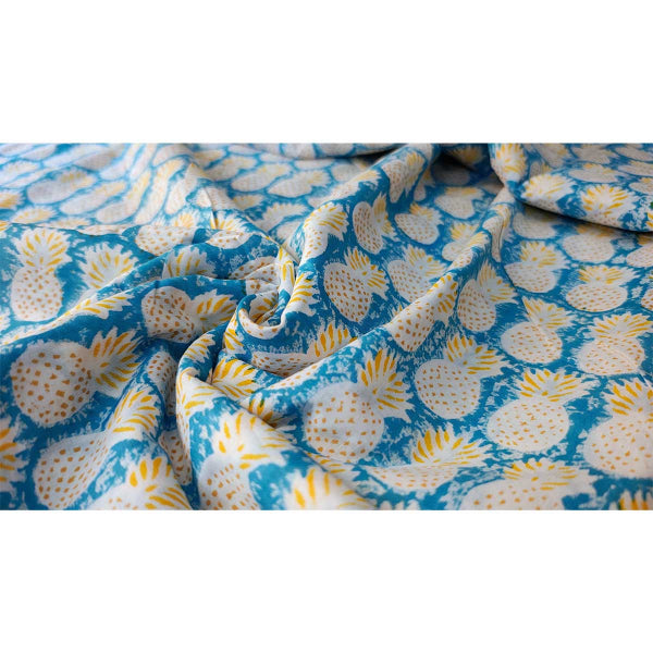 Sanganeri Hand Block Print Cotton Fabric – Light Blue Floral