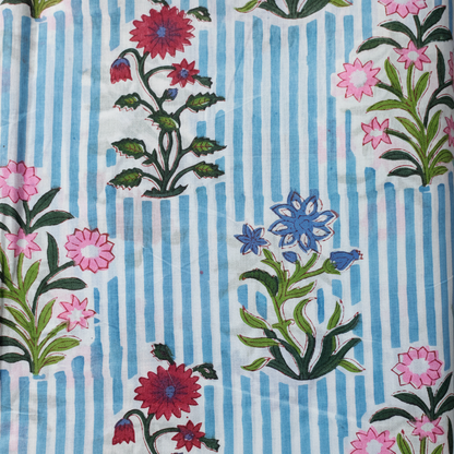 Sanganeri Hand Block Print Cotton Fabric – Blue And White Floral