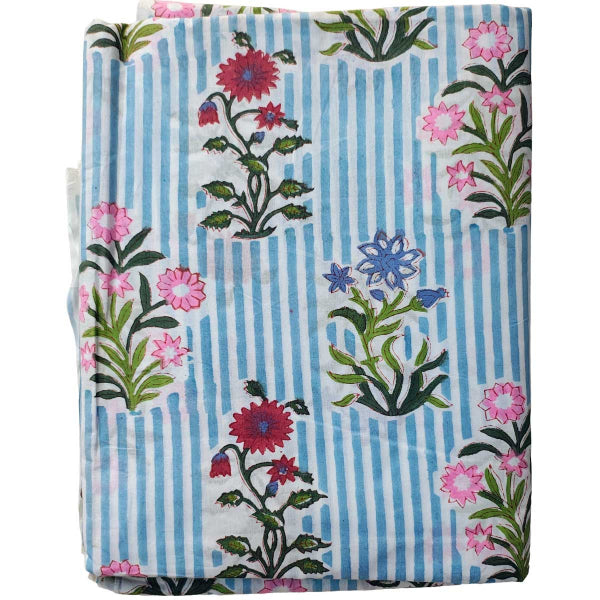 Handmade Bagru Print Textile – Blue And White Floral Cotton Material