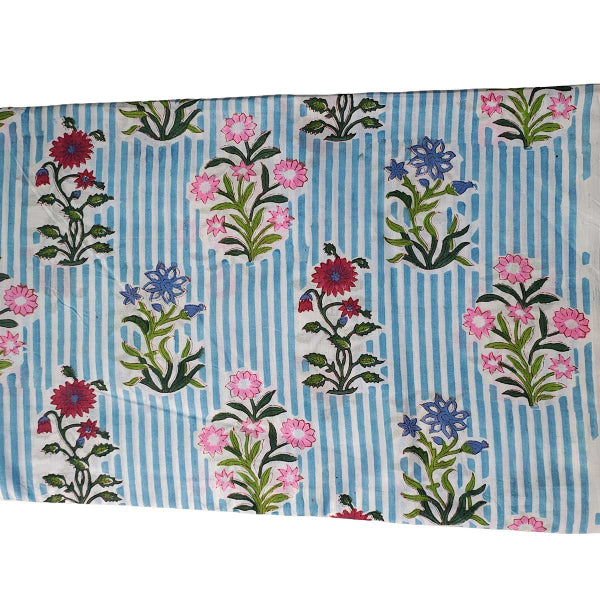 Handmade Bagru Print Textile – Blue And White Floral Cotton Material
