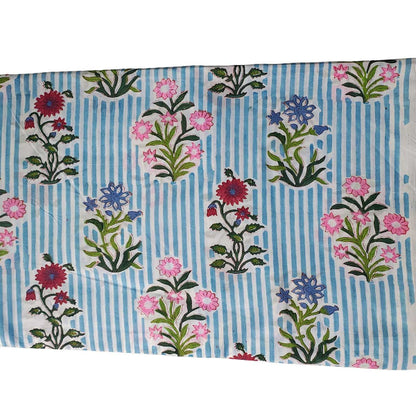 Sanganeri Hand Block Print Cotton Fabric – Blue And White Floral