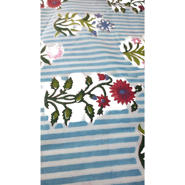 Handmade Bagru Print Textile – Blue And White Floral Cotton Material