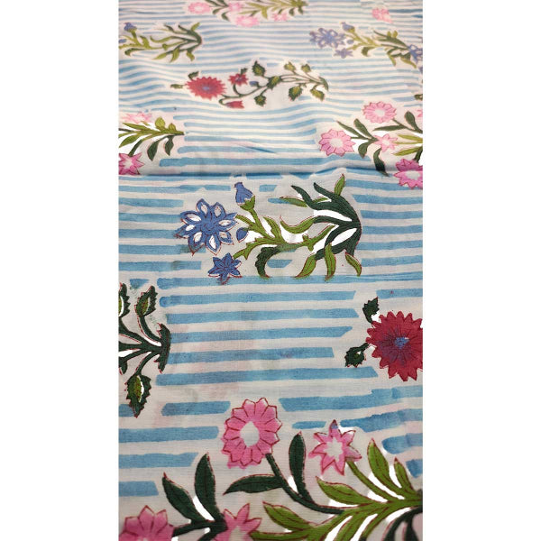 Sanganeri Hand Block Print Cotton Fabric – Blue And White Floral