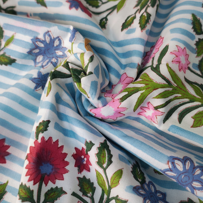 Sanganeri Hand Block Print Cotton Fabric – Blue And White Floral