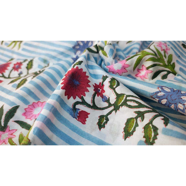 Sanganeri Hand Block Print Cotton Fabric – Blue And White Floral