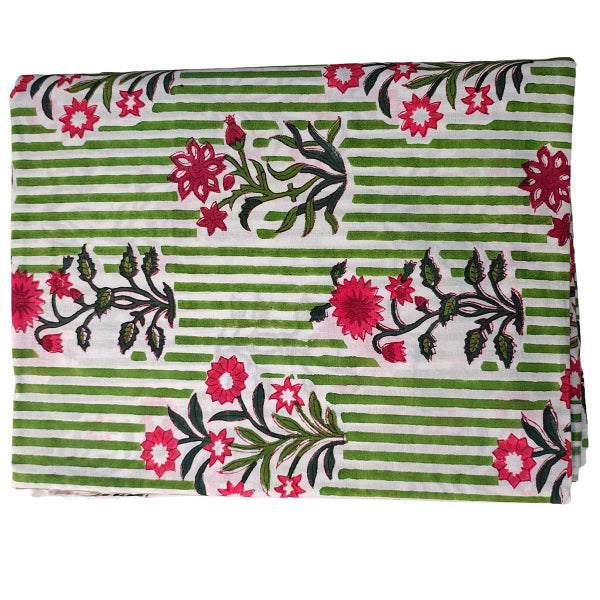 Handmade Bagru Print Textile – Green And Red Floral Cotton Material