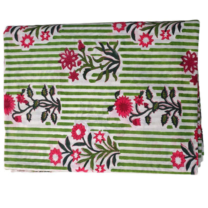 Sanganeri Hand Block Print Cotton Fabric – Green And Red Floral