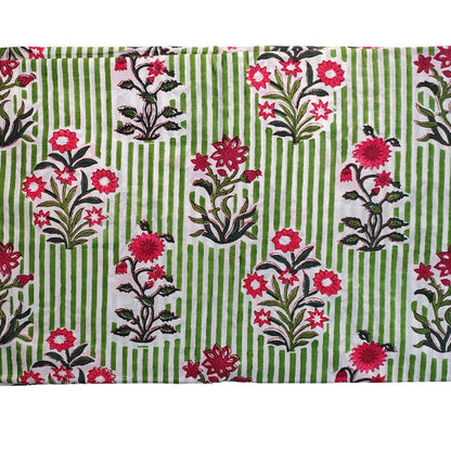 Sanganeri Hand Block Print Cotton Fabric – Green And Red Floral