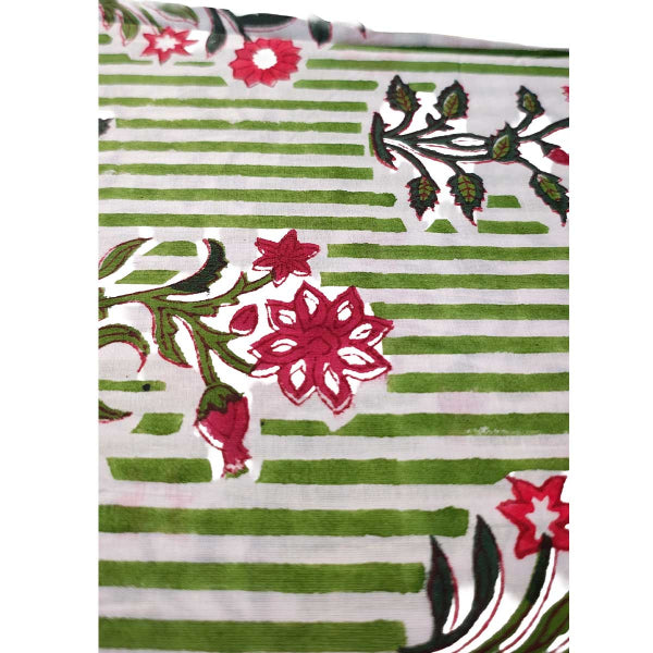 Sanganeri Hand Block Print Cotton Fabric – Green And Red Floral