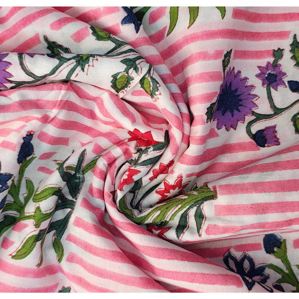 Handmade Bagru Print Textile – Pink Purple And Red Floral Cotton Material