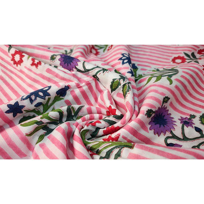 Sanganeri Hand Block Print Cotton Fabric – Pink Purple And Red Floral