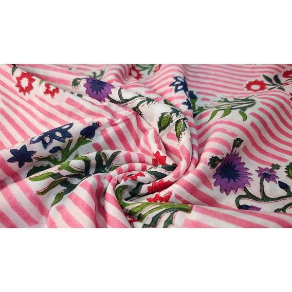 Handmade Bagru Print Textile – Pink Purple And Red Floral Cotton Material