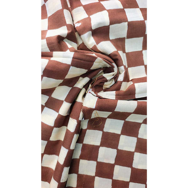 Handmade Bagru Print Textile – Brown And Beige Floral Cotton Material