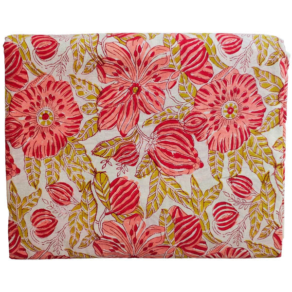 Handmade Bagru Print Textile – Red And Green  Floral Cotton Material
