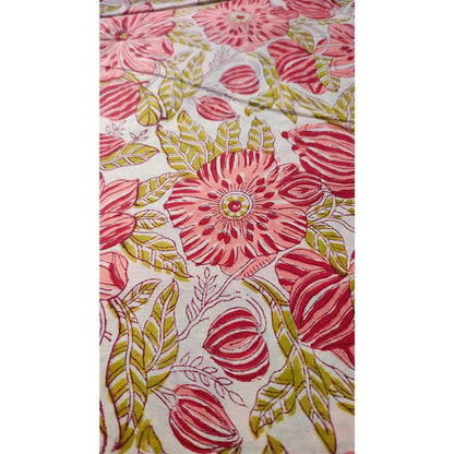 Sanganeri Hand Block Print Cotton Fabric – Red And Green Floral