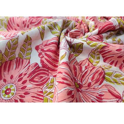 Sanganeri Hand Block Print Cotton Fabric – Red And Green Floral