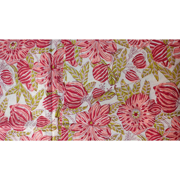 Sanganeri Hand Block Print Cotton Fabric – Red And Green Floral
