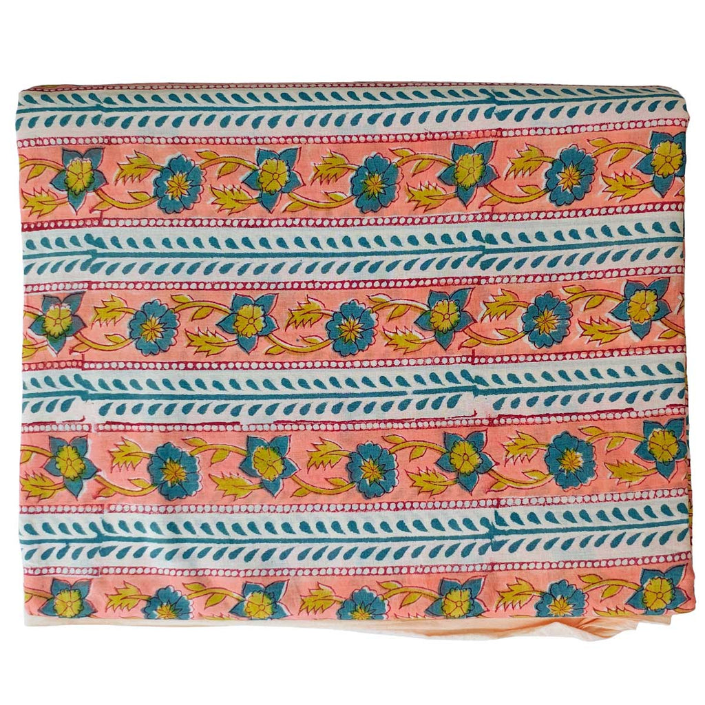 Handmade Bagru Print Textile –  Peach  Floral Cotton Material