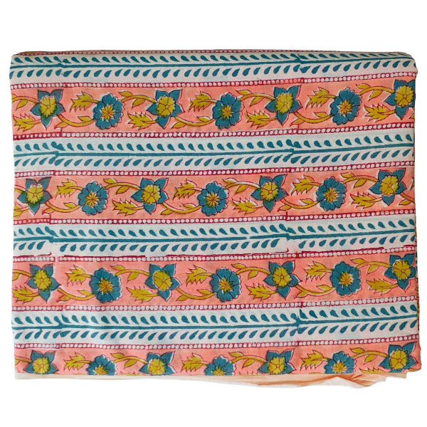 Handmade Bagru Print Textile –  Peach  Floral Cotton Material