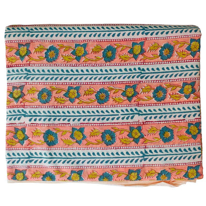 Sanganeri Hand Block Print Cotton Fabric – Peach Floral