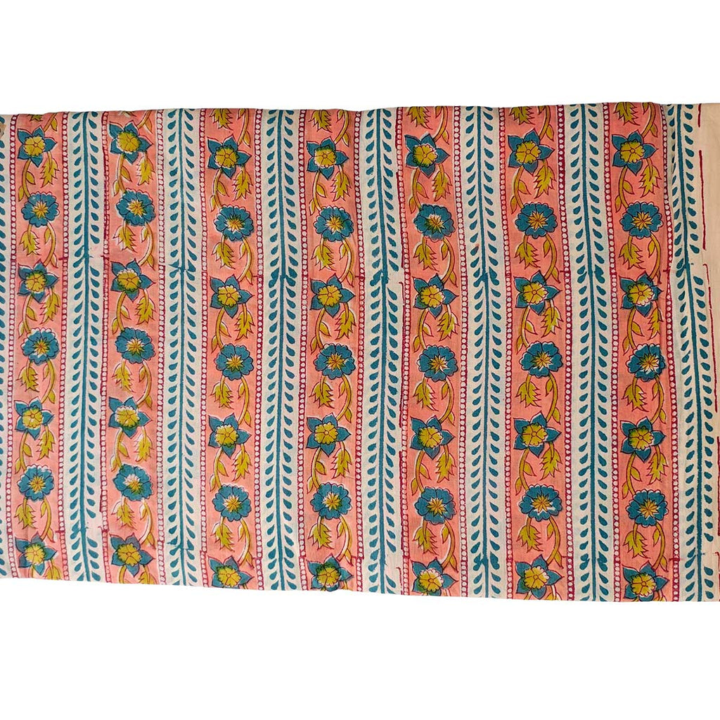 Handmade Bagru Print Textile –  Peach  Floral Cotton Material
