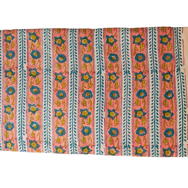 Handmade Bagru Print Textile –  Peach  Floral Cotton Material