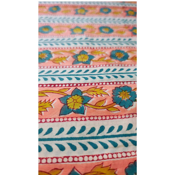 Handmade Bagru Print Textile –  Peach  Floral Cotton Material