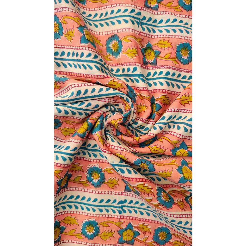 Handmade Bagru Print Textile –  Peach  Floral Cotton Material
