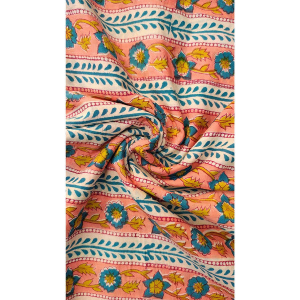 Sanganeri Hand Block Print Cotton Fabric – Peach Floral