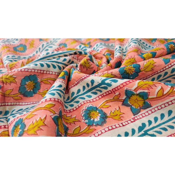 Sanganeri Hand Block Print Cotton Fabric – Peach Floral