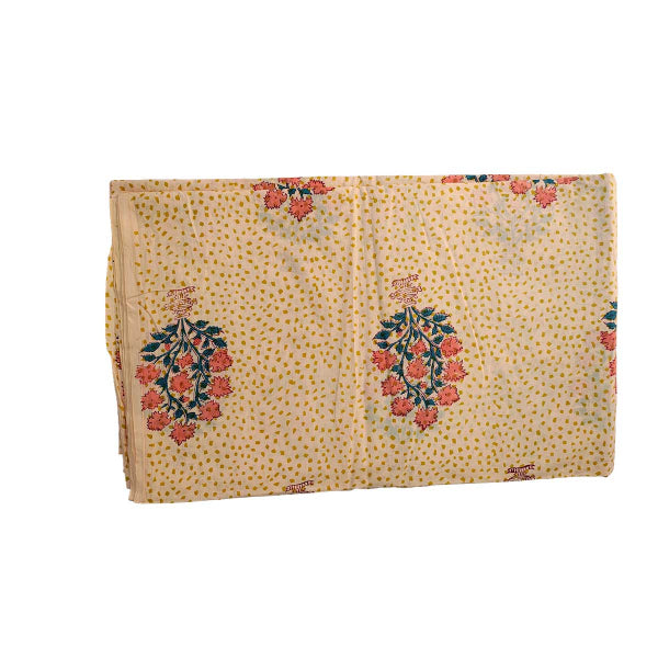 Handmade Bagru Print Textile – Beige Floral Cotton Material