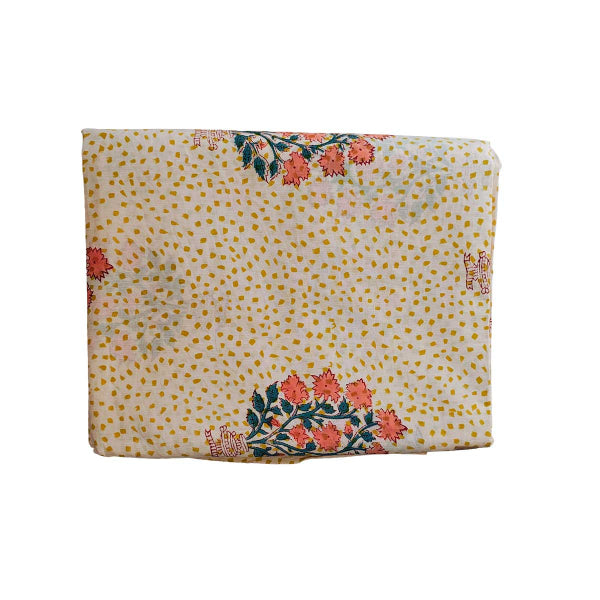 Handmade Bagru Print Textile – Beige Floral Cotton Material