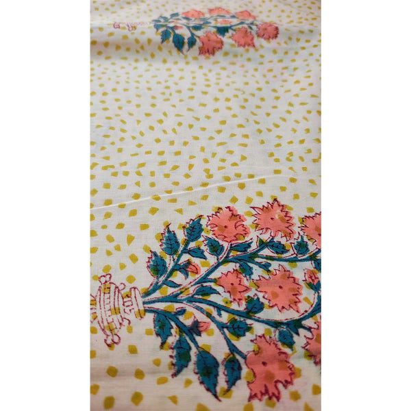 Handmade Bagru Print Textile – Beige Floral Cotton Material