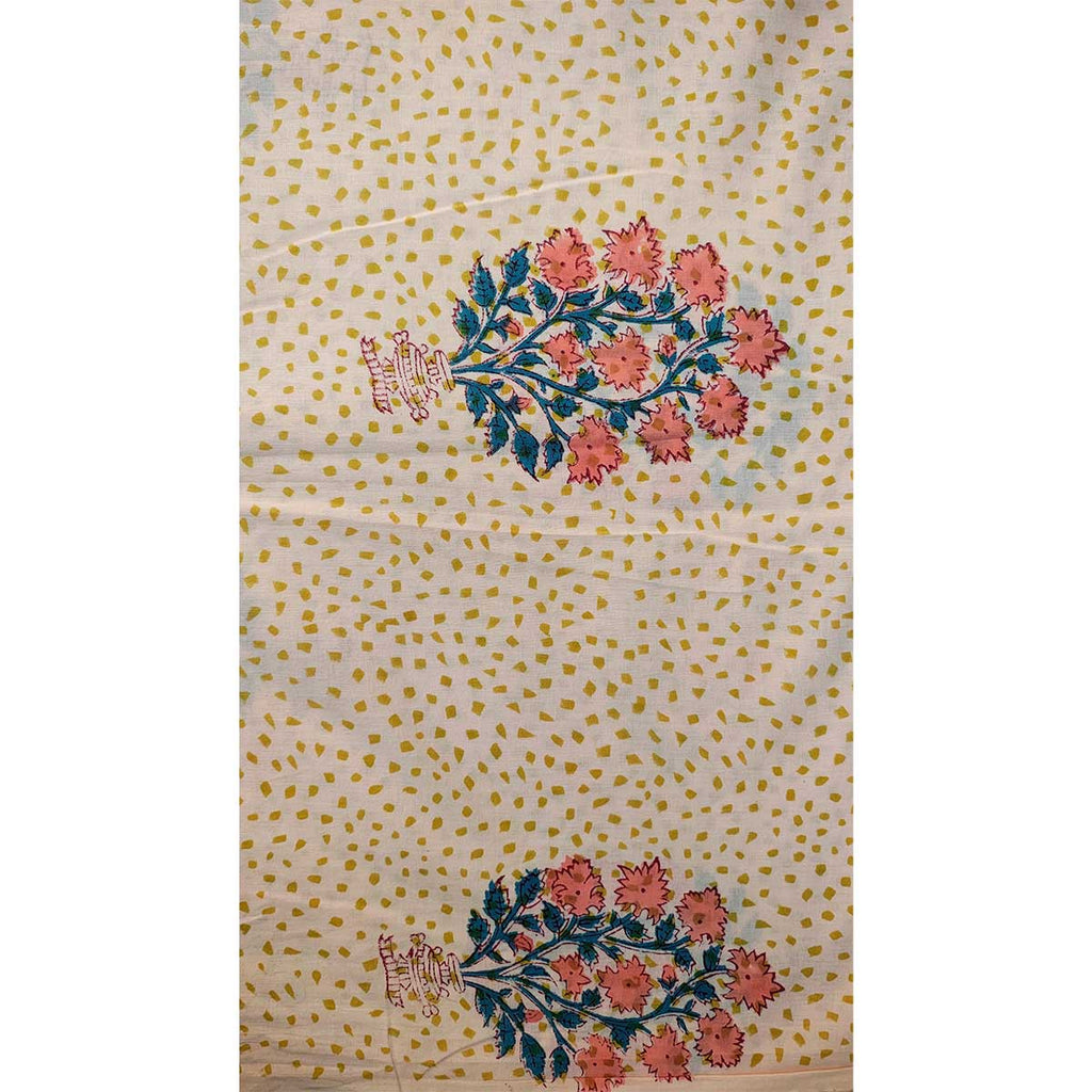 Handmade Bagru Print Textile – Beige Floral Cotton Material