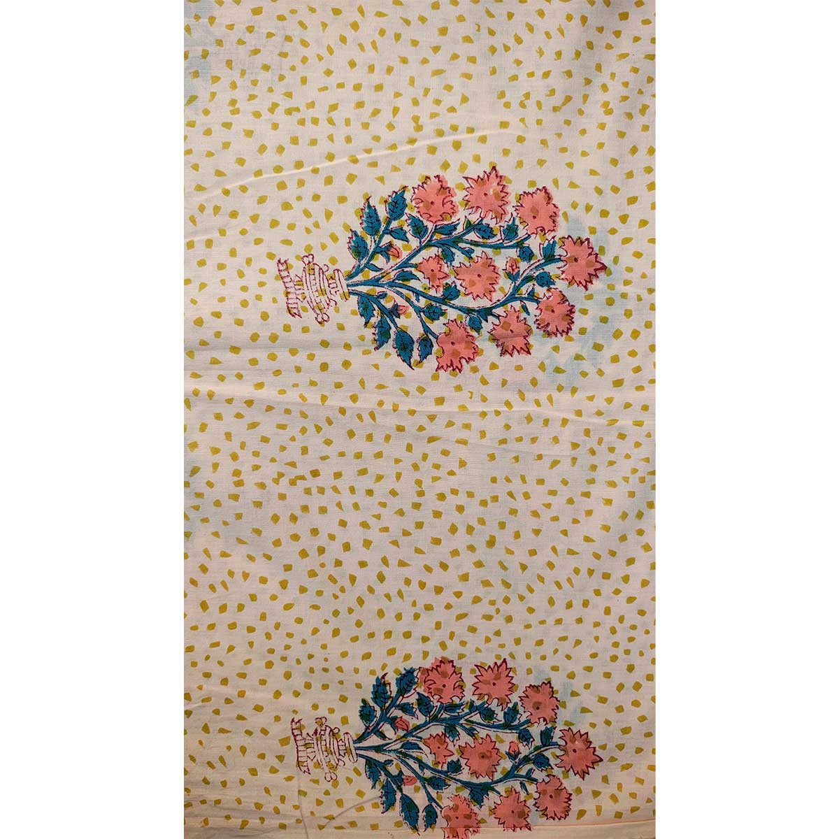 Handmade Bagru Print Textile – Beige Floral Cotton Material