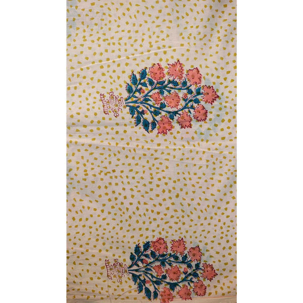 Handmade Bagru Print Textile – Beige Floral Cotton Material