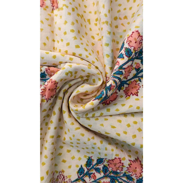 Handmade Bagru Print Textile – Beige Floral Cotton Material