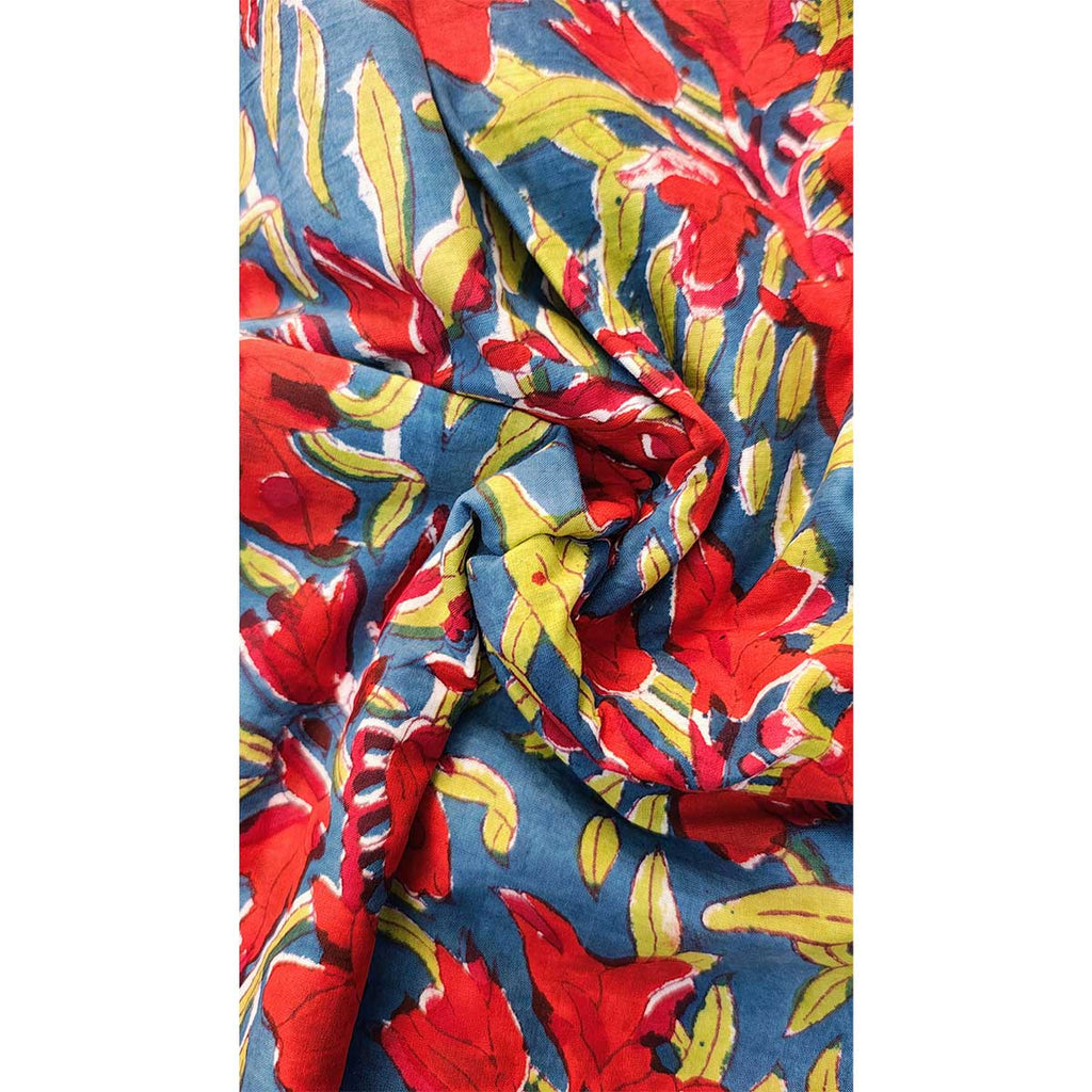 Handmade Bagru Print Textile – Multicolor Floral Cotton Material