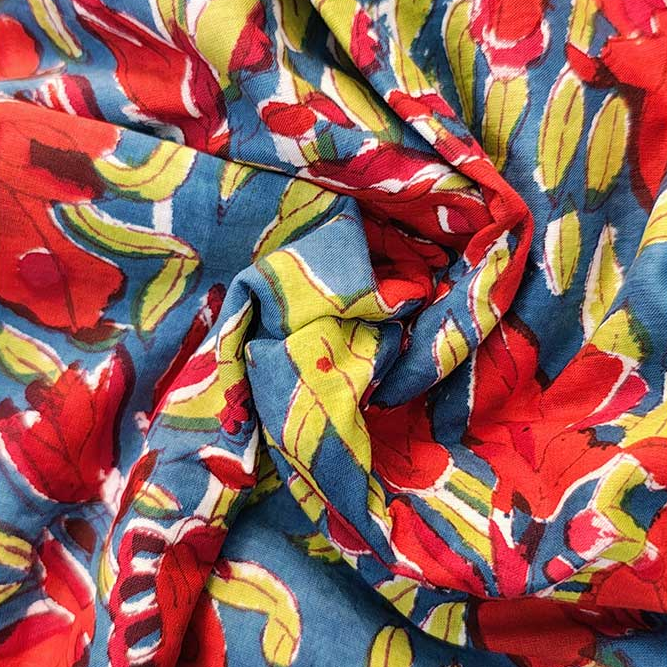 Sanganeri Hand Block Print Cotton Fabric – Multicolor Floral
