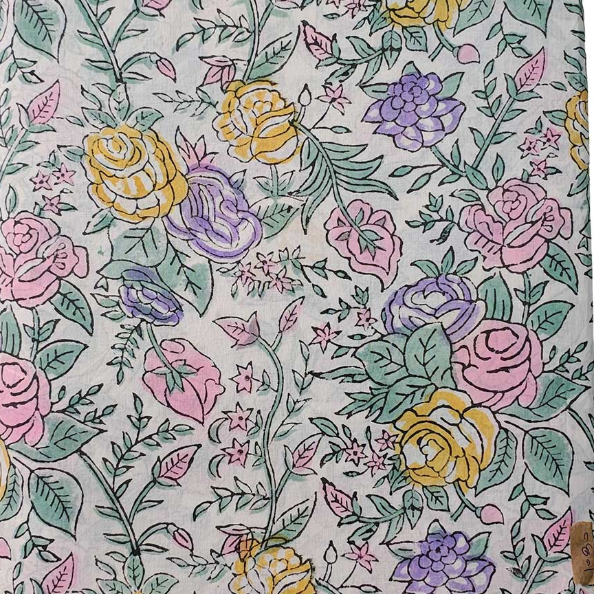 Sanganeri Hand Block Print Cotton Fabric – Multicolor Floral