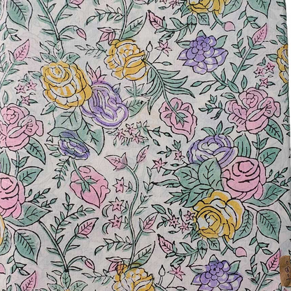Sanganeri Hand Block Print Cotton Fabric – Multicolor Floral