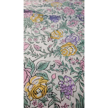 Sanganeri Hand Block Print Cotton Fabric – Multicolor Floral