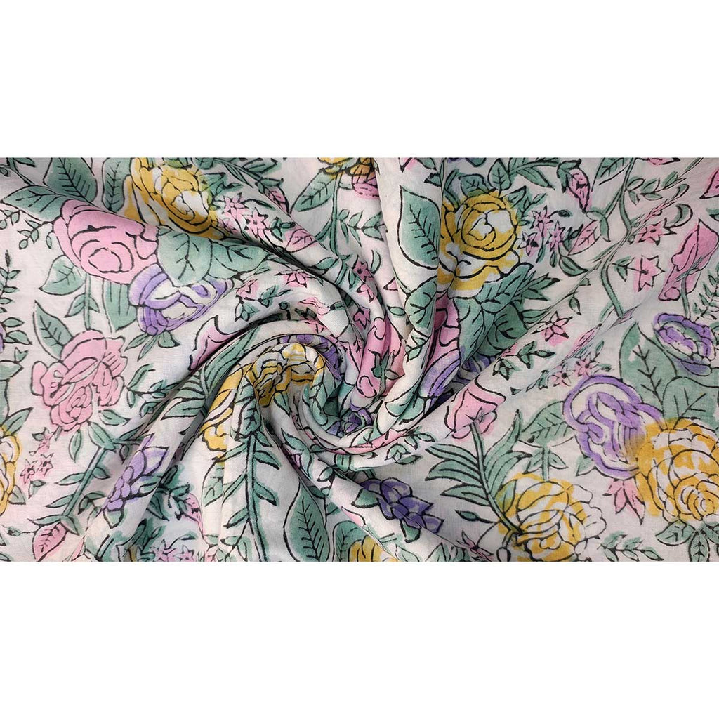 Handmade Bagru Print Textile – Multicolor Floral Cotton Material