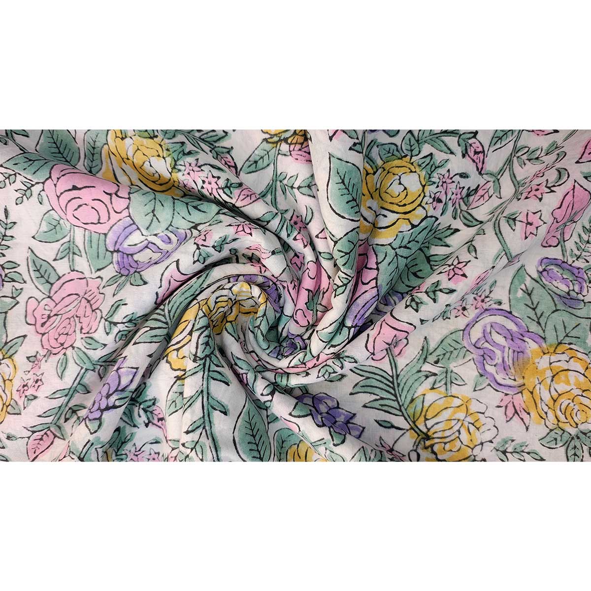 Sanganeri Hand Block Print Cotton Fabric – Multicolor Floral
