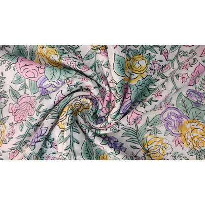 Sanganeri Hand Block Print Cotton Fabric – Multicolor Floral