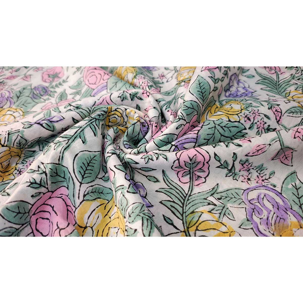 Handmade Bagru Print Textile – Multicolor Floral Cotton Material
