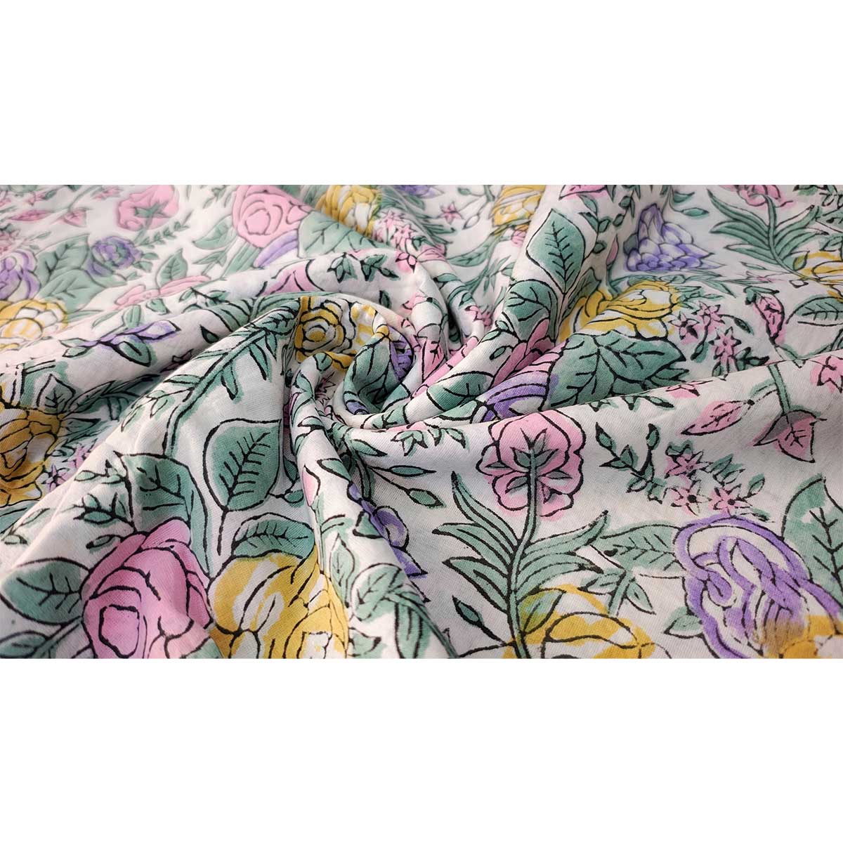 Handmade Bagru Print Textile – Multicolor Floral Cotton Material