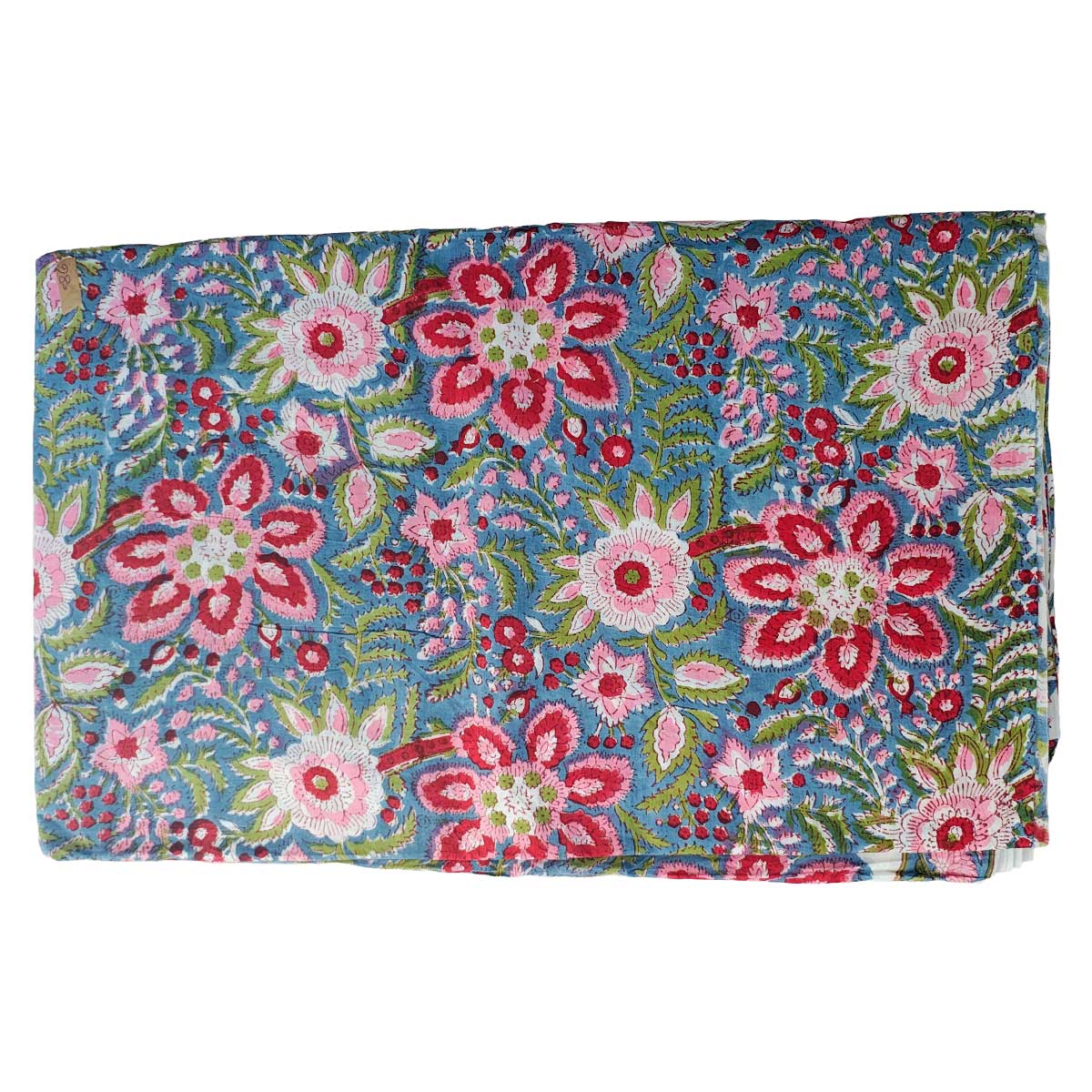 Handmade Bagru Print Textile – Blue And Pink Floral Cotton Material