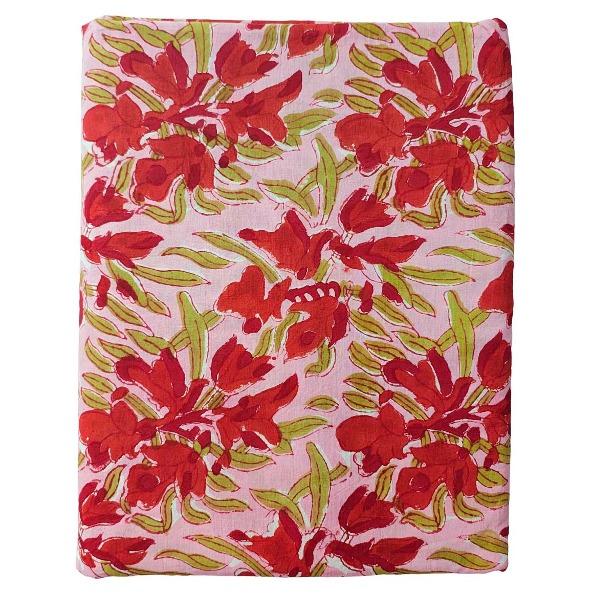 Handmade Bagru Print Textile – Pink And Red Floral Cotton Material