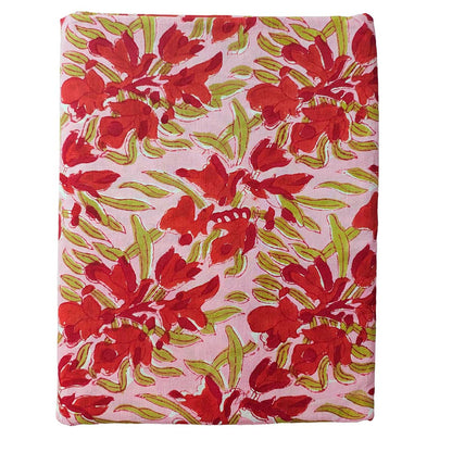 Sanganeri Hand Block Print Cotton Fabric – Pink And Red Floral
